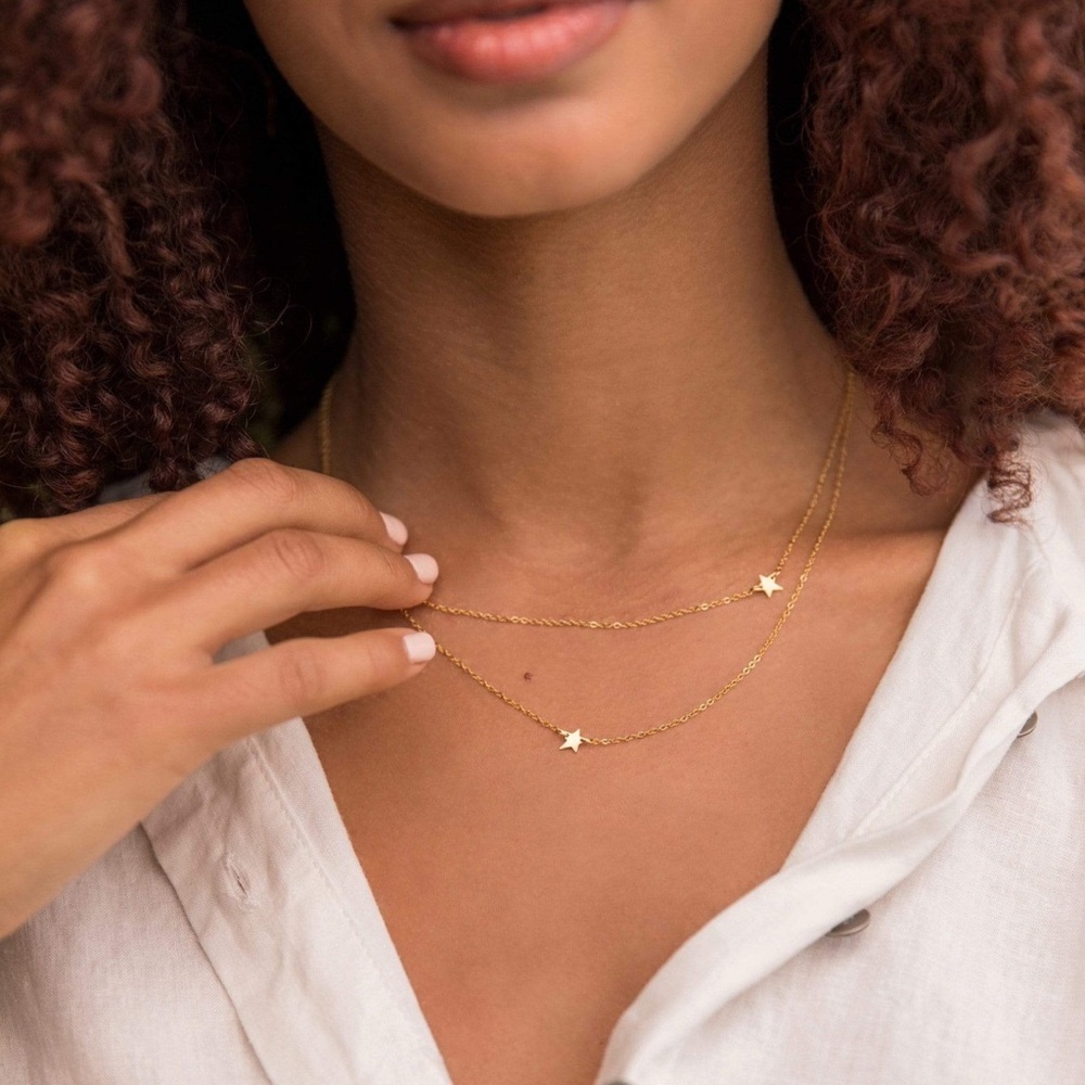 Jennifer Zeuner Star Double Necklace Gold Layered Chain NEW